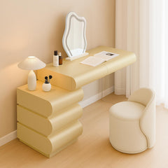 Coiffeuse Cluedo avec miroir et 5 tiroirs arrondis L102cm beige