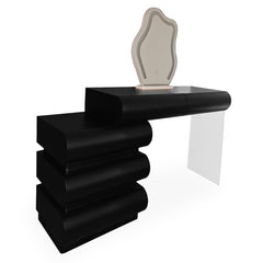 Coiffeuse avec 5 tiroirs arrondis et miroir design L102cm Mezade Noir