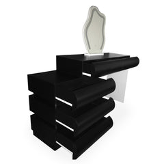 Coiffeuse Cluedo avec miroir et 5 tiroirs arrondis, L102cm noir