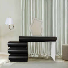 Coiffeuse avec 5 tiroirs arrondis et miroir design L102cm Mezade Noir