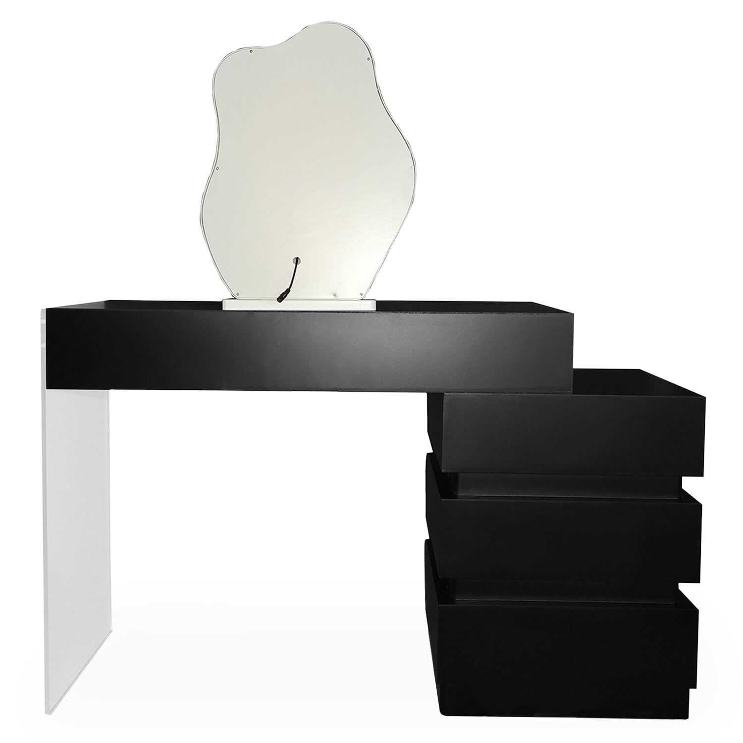 Coiffeuse avec 5 tiroirs arrondis et miroir design L102cm Mezade Noir