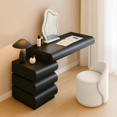 Coiffeuse avec 5 tiroirs arrondis et miroir design L102cm Mezade Noir