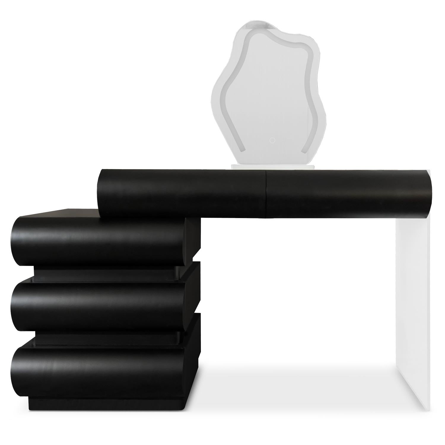 Coiffeuse avec 5 tiroirs arrondis et miroir design L102cm Mezade Noir