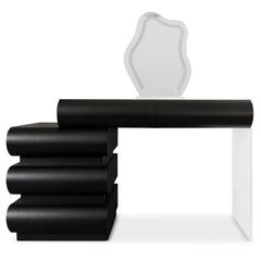 Coiffeuse avec 5 tiroirs arrondis et miroir design L102cm Mezade Noir