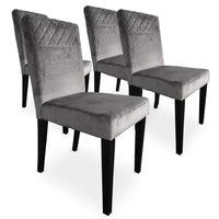 Lot de 4 chaises en velours argent avec pieds en bois