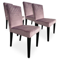 Lot de 4 chaises en velours rose avec pieds en bois