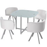 Table carrée en verre avec 4 chaises matelassées blanc