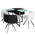 Table carrée en verre avec 4 chaises blanches et noires