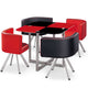 Table carrée en verre 90 avec 4 chaises rouges et noires