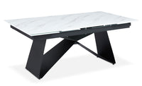Table extensible en verre effet marbre blanc avec pieds en métal noir
