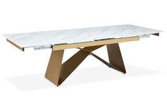 Table à manger extensible Mogarie en Verre effet Marbre Blanc et pieds Or