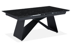 Table à manger extensible Mogarie en Verre effet marbre noir et pieds Métal Noir