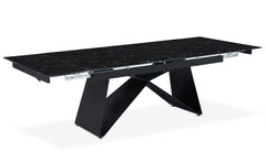 Table à manger extensible Mogarie en Verre effet marbre noir et pieds Métal Noir