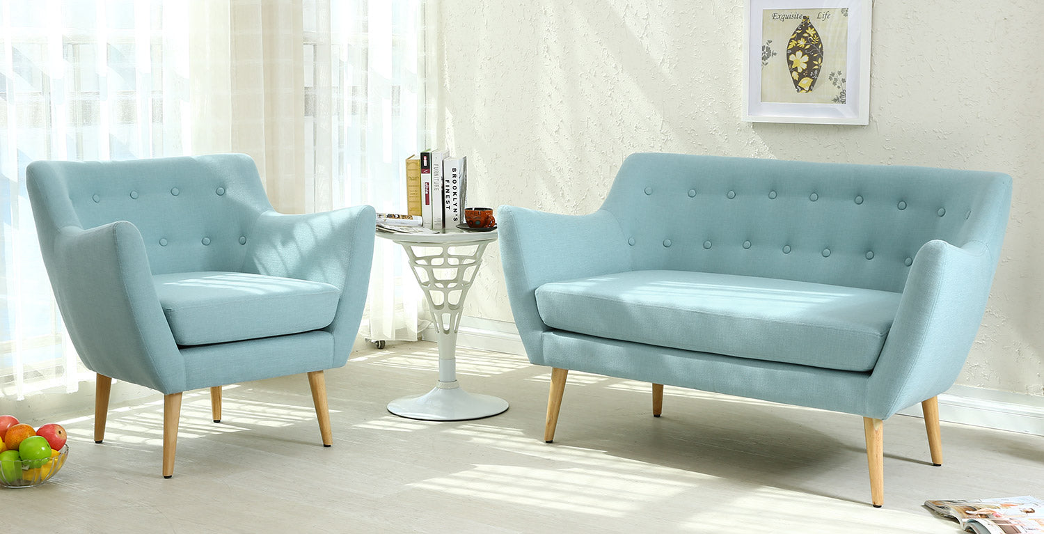 Fauteuil scandinave Molly Tissu Bleu avec le canapé Molly