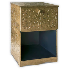 Table de chevet en bois sculpté Bornar, style oriental 1 porte