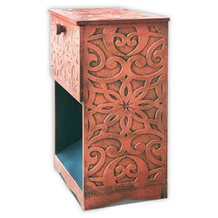 Table de chevet style oriental bois sculpté 1 porte Monbolyto Bois Cuivre