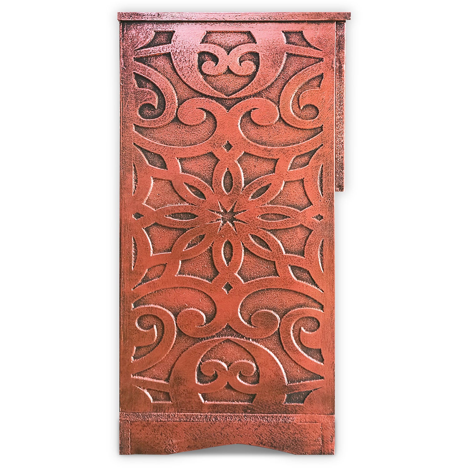 Table de chevet style oriental bois sculpté 1 porte Monbolyto Bois Cuivre