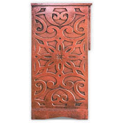 Table de chevet style oriental bois sculpté 1 porte Monbolyto Bois Cuivre
