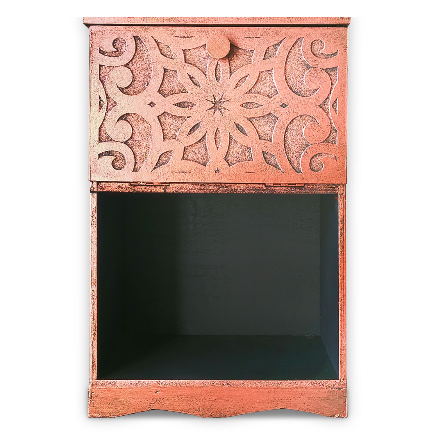 Table de chevet style oriental bois sculpté 1 porte Monbolyto Bois Cuivre
