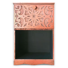 Table de chevet style oriental bois sculpté 1 porte Monbolyto Bois Cuivre