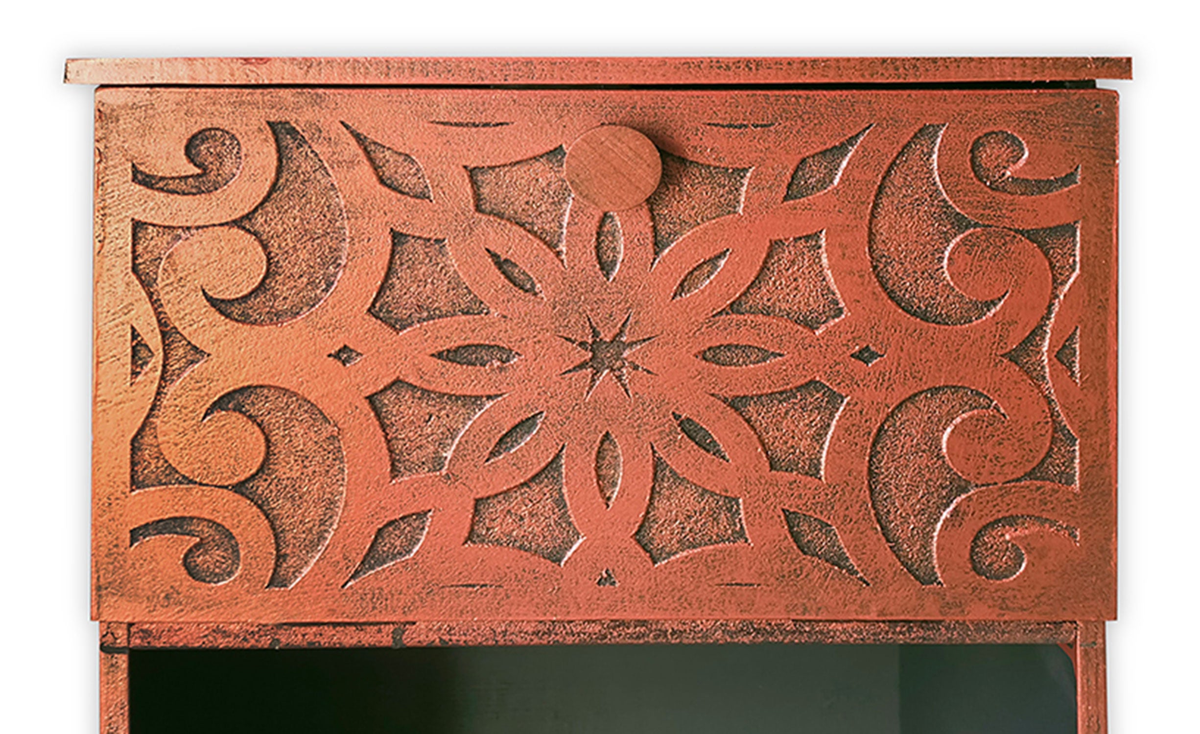 Table de chevet style oriental bois sculpté 1 porte Monbolyto Bois Cuivre