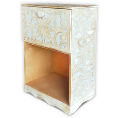 Table de chevet style oriental bois sculpté 1 porte Monbolyto Bois Gris