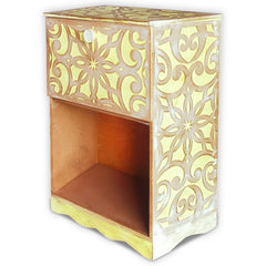 Table de chevet style oriental bois sculpté 1 porte Monbolyto Bois Jaune