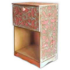 Table de chevet style oriental bois sculpté 1 porte Monbolyto Bois Rose