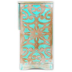 Table de chevet style oriental bois sculpté 1 porte Monbolyto Bois Vert