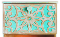 Table de chevet style oriental bois sculpté 1 porte Monbolyto Bois Vert