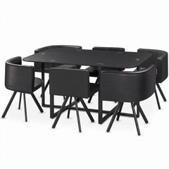 Table 90x150cm avec 6 sièges gain de place Mosaic XL Verre Noir mat et Métal noir