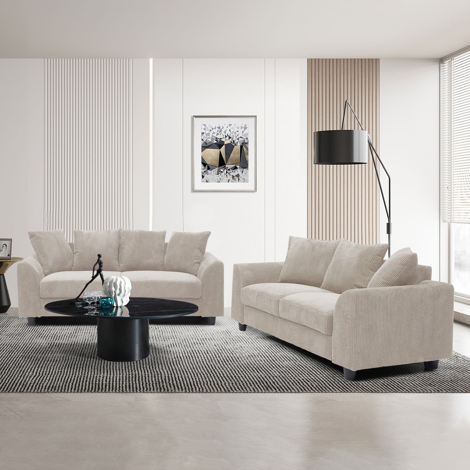 Canapé contemporain 2 places Mozart Velours côtelé Beige