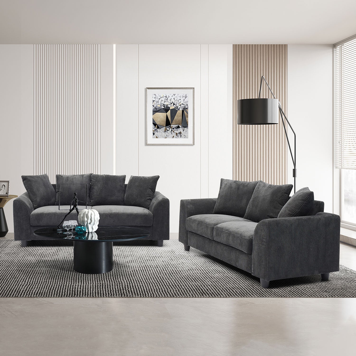 Canapé contemporain 2 places Mozart Velours côtelé Gris foncé