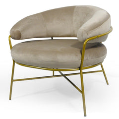 Fauteuil + pouf Nanty Velours Taupe Pieds Or
