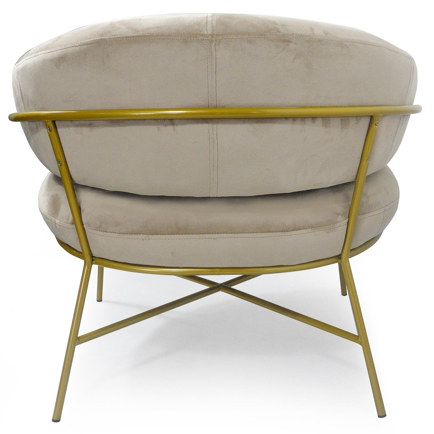 Fauteuil + pouf Nanty Velours Taupe Pieds Or