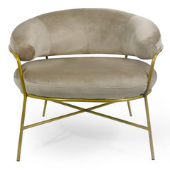 Fauteuil + pouf Nanty Velours Taupe Pieds Or
