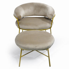 Fauteuil + pouf Nanty Velours Taupe Pieds Or
