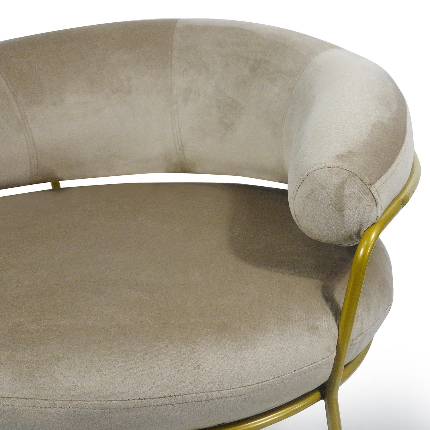 Fauteuil + pouf Nanty Velours Taupe Pieds Or