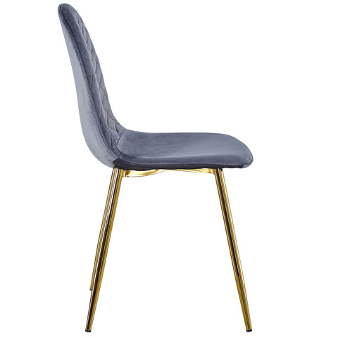 Lot de 8 chaises Atona matelassées en velours gris avec pieds en or