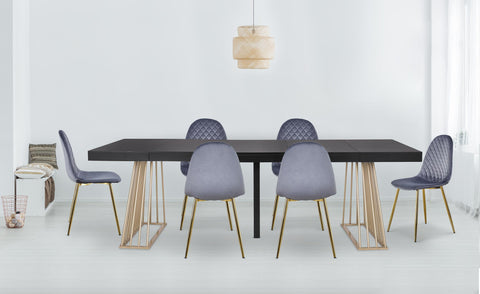 Lot de 8 chaises Atona matelassées en velours gris avec pieds en or