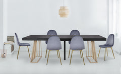Lot de 8 chaises Atona matelassées en velours gris avec pieds en or