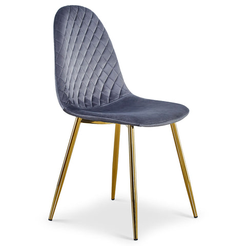 Lot de 8 chaises Atona matelassées en velours gris avec pieds en or