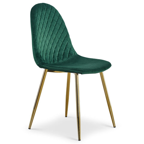 Lot de 8 chaises Atona matelassées pieds en or velours vert