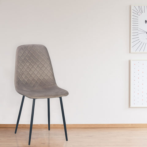 Lot de 4 chaises Atona matelassées velours taupe pieds noir