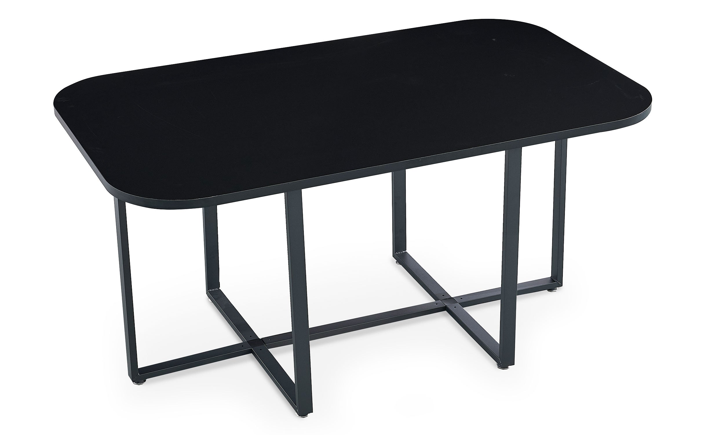 Table rectangulaire 150cm avec 6 chaises gain de place Oslo Noir et Tissu Gris
