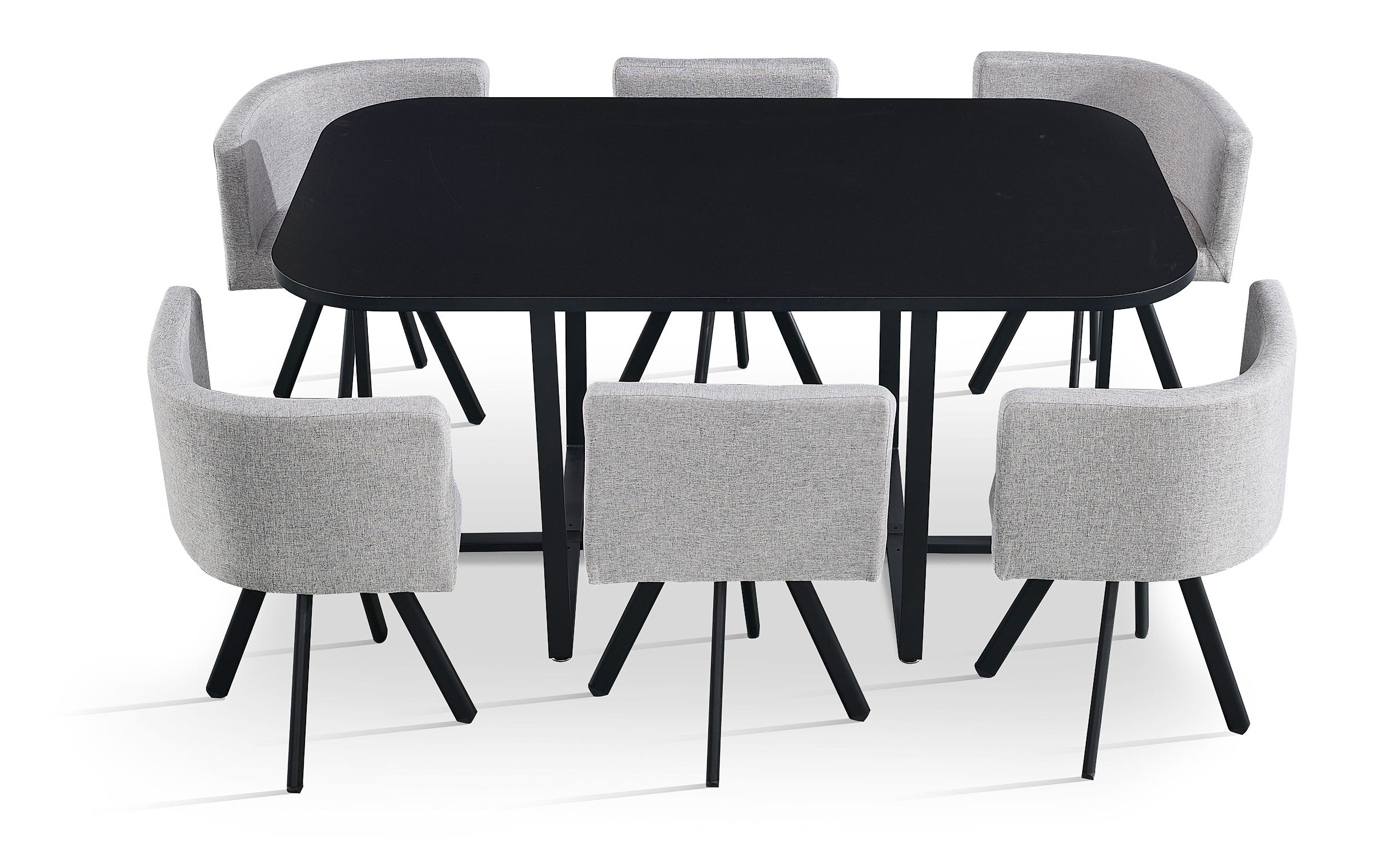 Table rectangulaire 150cm avec 6 chaises gain de place Oslo Noir et Tissu Gris