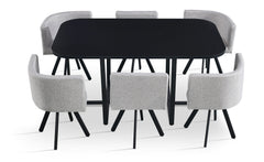 Table rectangulaire 150cm avec 6 chaises gain de place Oslo Noir et Tissu Gris