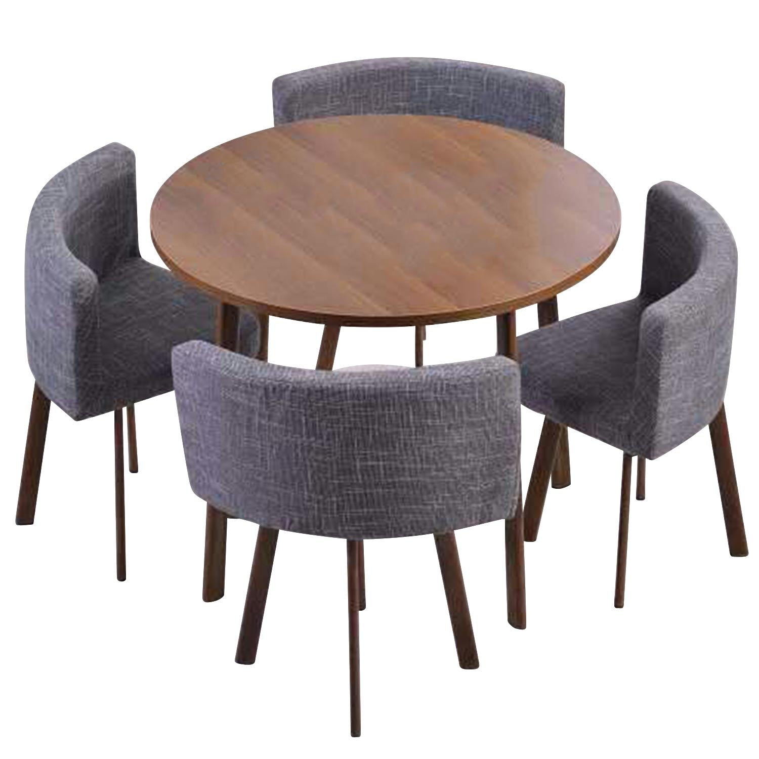 Table ronde et chaises Riga Chêne Foncé et Tissu Gris