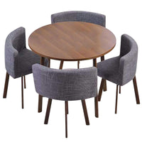Ensemble table ronde et 4 chaises chêne foncé et tissu gris