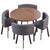 Ensemble table ronde et 4 chaises chêne foncé et tissu gris